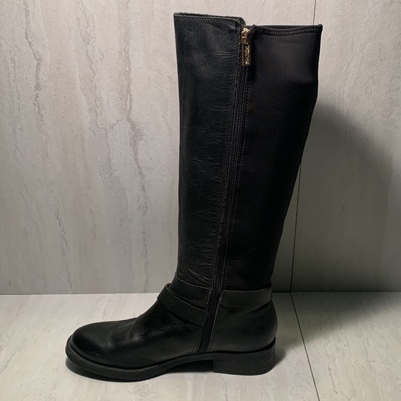 Kenneth Cole Reaction Black Leather Slip On Buckle Detail Side Zipper Tall Boots - Picture 6 of 12